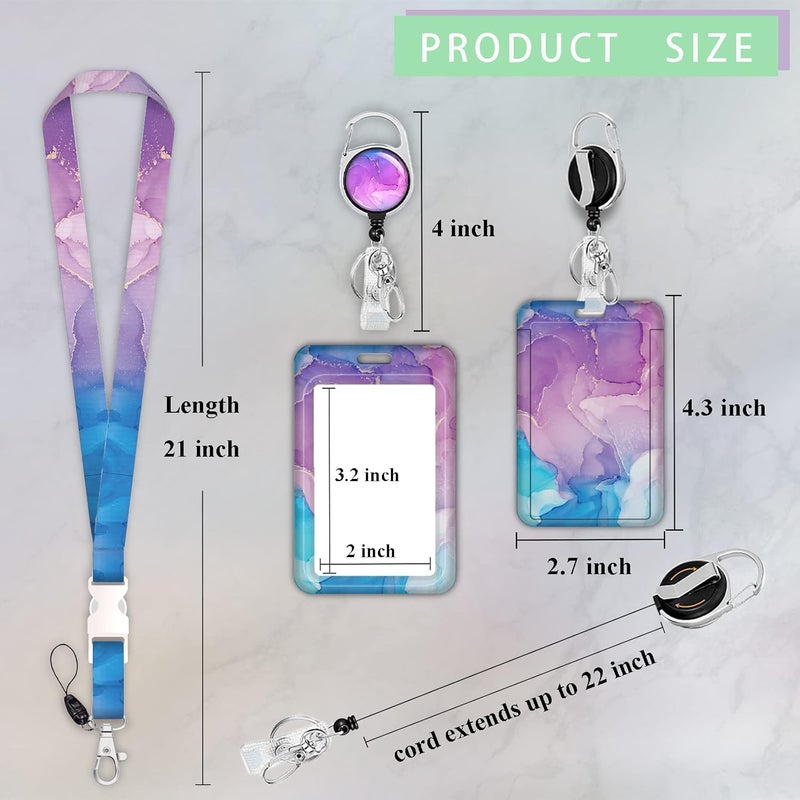 Boutilon ID Badge Holder with Lanyard,Retractable ID Badge Card Holders Detachable Neck Lanyard Strap with Badge Reel and Vertical ID Holder for Nurse Students Teachers Office Staff(Marble 2) - Image 3